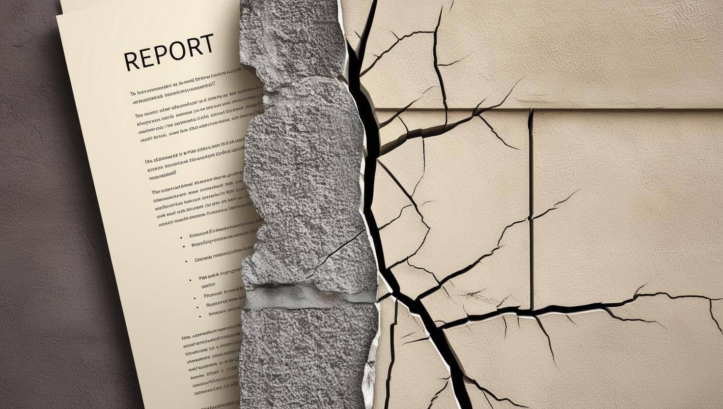 crack on building wall being superimposed on a report document