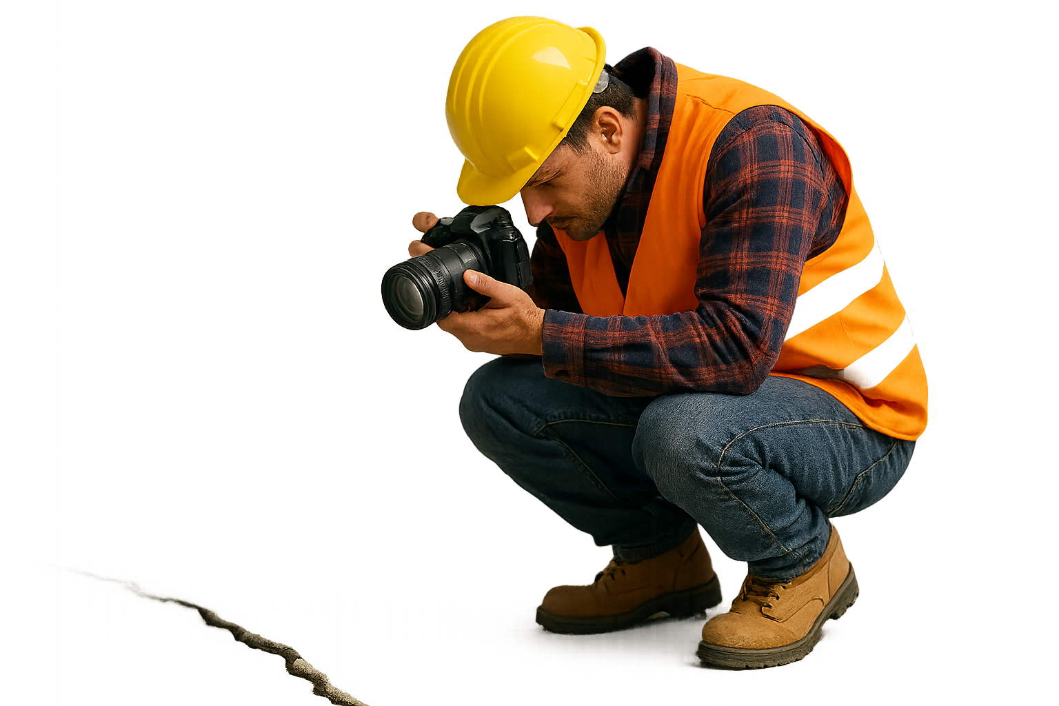 clear background construction worker taking photos with HD camera of floor crack-1 clear background construction worker taking photos with HD camera of floor crack-1