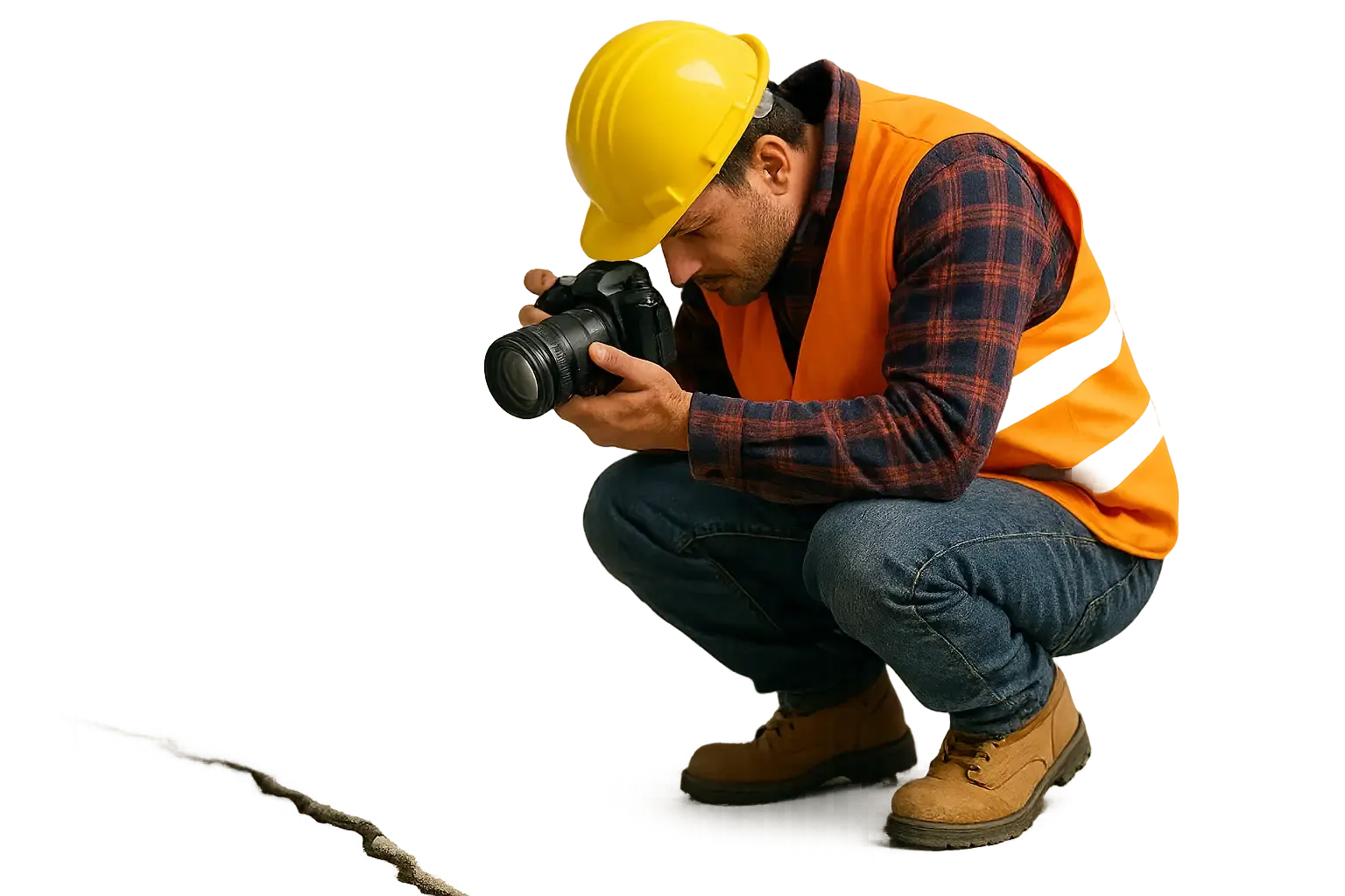 clear background construction worker taking photos with HD camera of floor crack-1 clear background construction worker taking photos with HD camera of floor crack-1